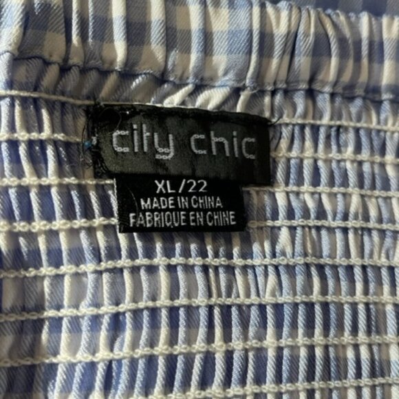 City Chic Blue and White Gingham Tiered Maxi Dress with Smocking Detail – XL - Picture 3 of 5